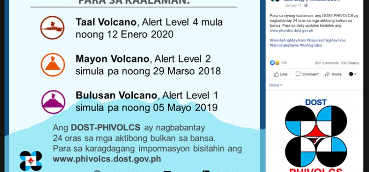 Here are reliable Facebook pages to get news on the Taal volcano eruption