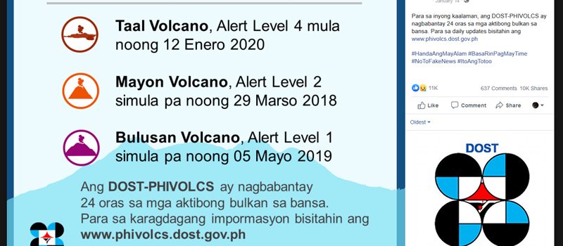 Here are reliable Facebook pages to get news on the Taal volcano eruption